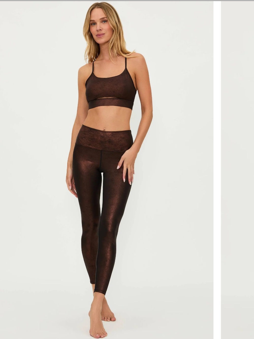 New! Beach Riot Tayler Legging Java Glimmer Bronze Metallic Set